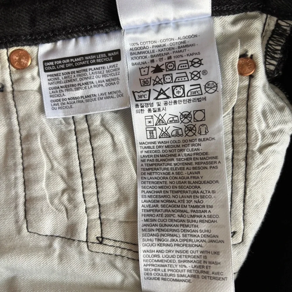 Levi's 501 Jeans Mens 34x27 Original Fit Black Harley-Davidson Patch Button Fly